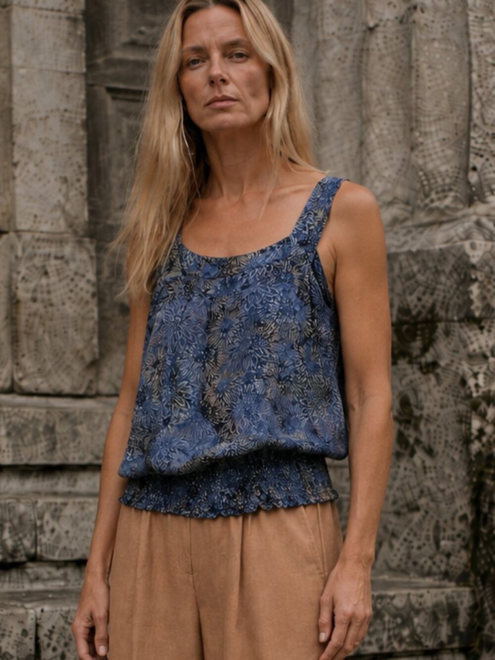 Santiki Batik Blue Floral Top Large